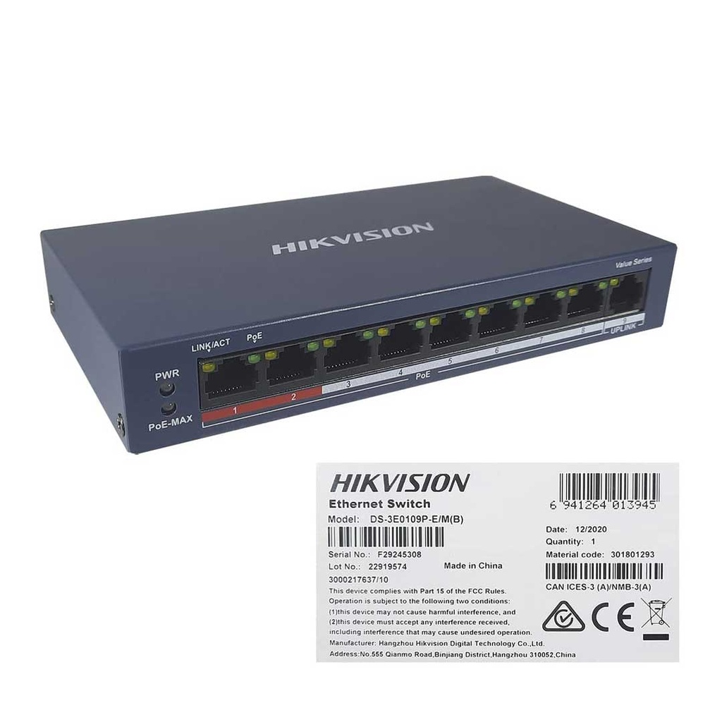 Hikvision 8 Port PoE Switch DS-3E0109P-E/M(B)