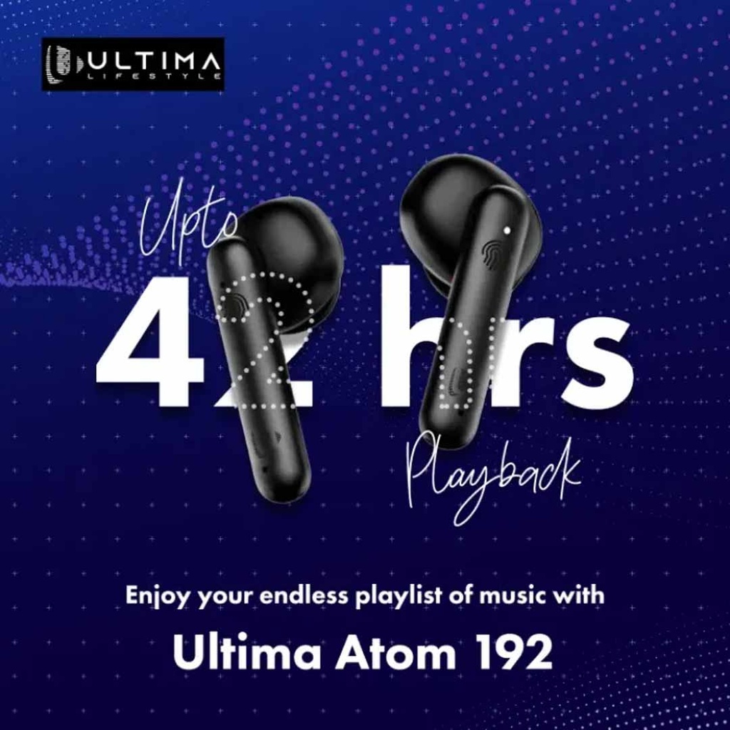 Ultima Atom 192 Bluetooth Truly Wireless Earbuds With Mic, 42H Playtime, Beast Mode For Gaming, Asap Charge, Ipx4