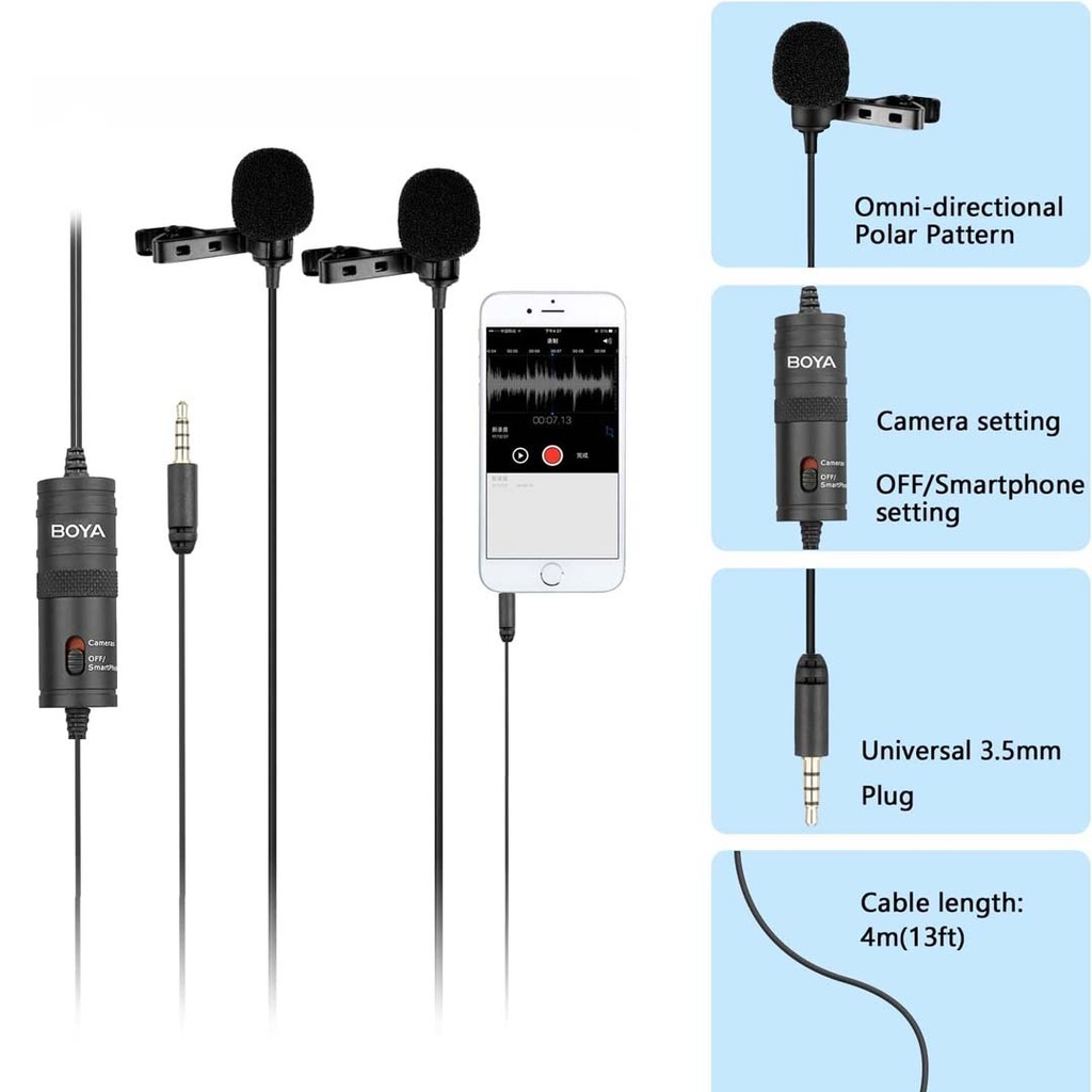 BOYA BY-M1DM Dual Omni-directional Lavalier Microphone