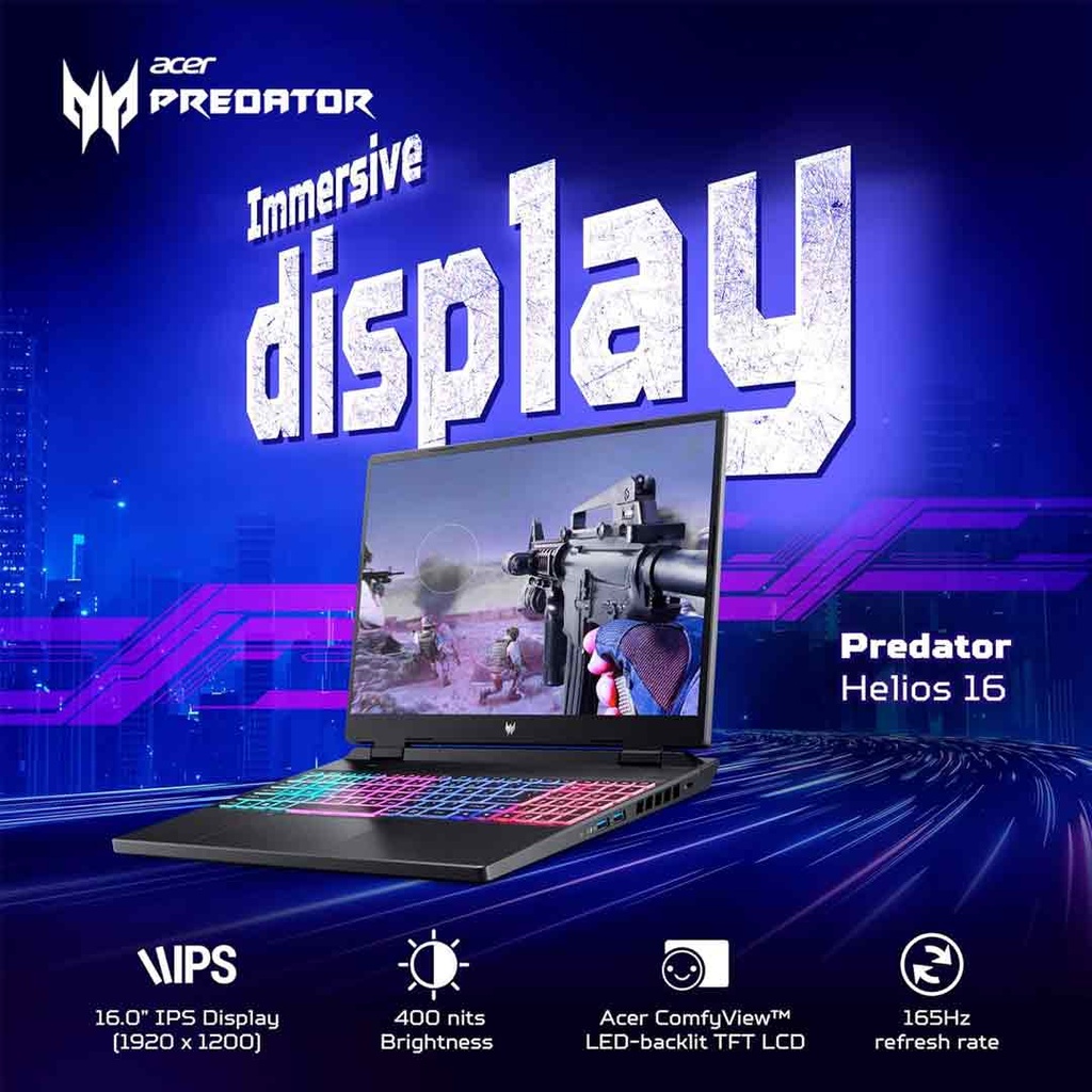 Acer Predator Helios Neo 16 (PHN16-71-75FC) I7-13700HX/16GB/1024GB SSD/8GB RTX 4060 DDR6/13th Gen/16" WQXGA IPS/165Hz/ Windows 11 Gaming Laptop