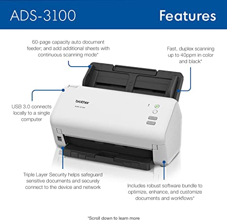 Brother ADS-3100 Desktop Document Scanner