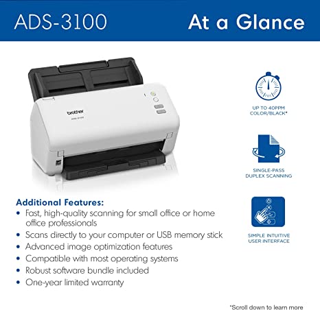 Brother ADS-3100 Desktop Document Scanner