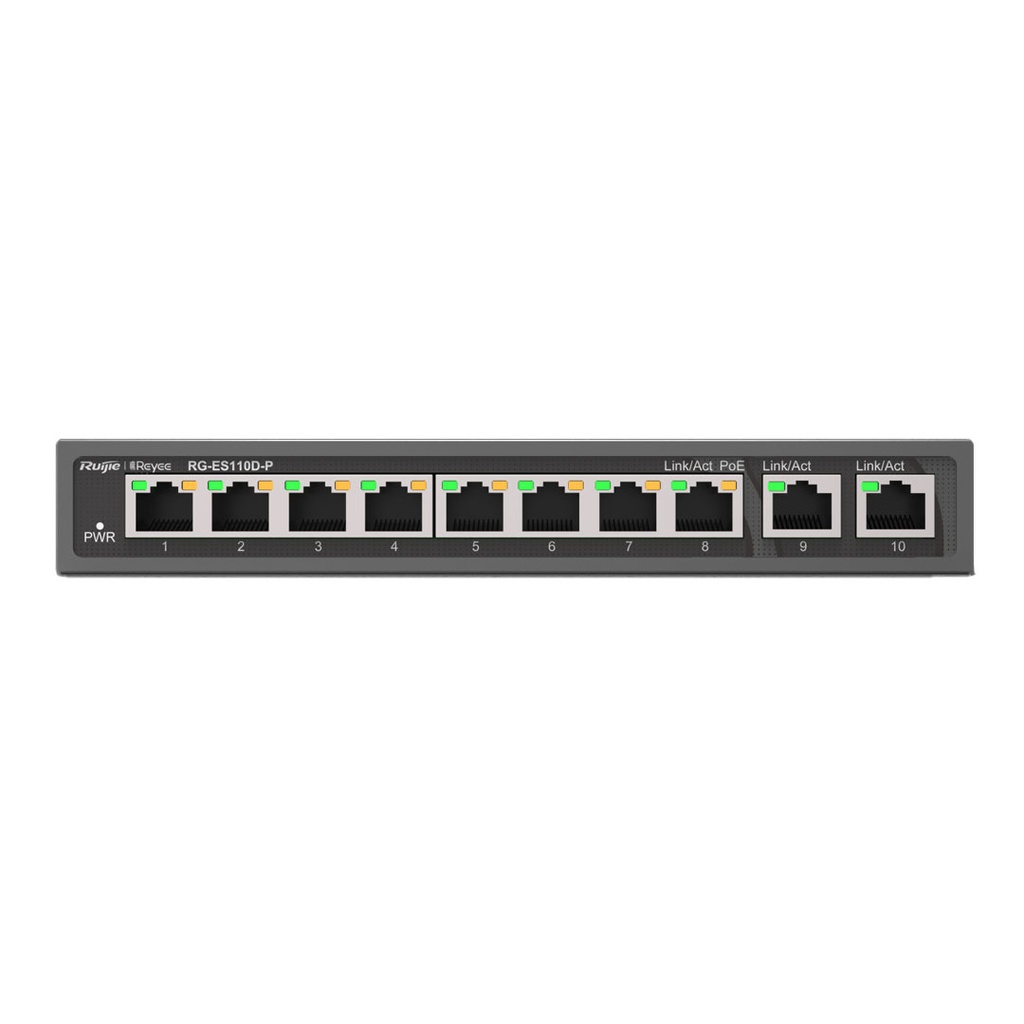 Ruijie Reyee RG-ES110D-P 8-Port 10/100 Mbps PoE+ With 2-Port Gigabit Unmanaged Switch