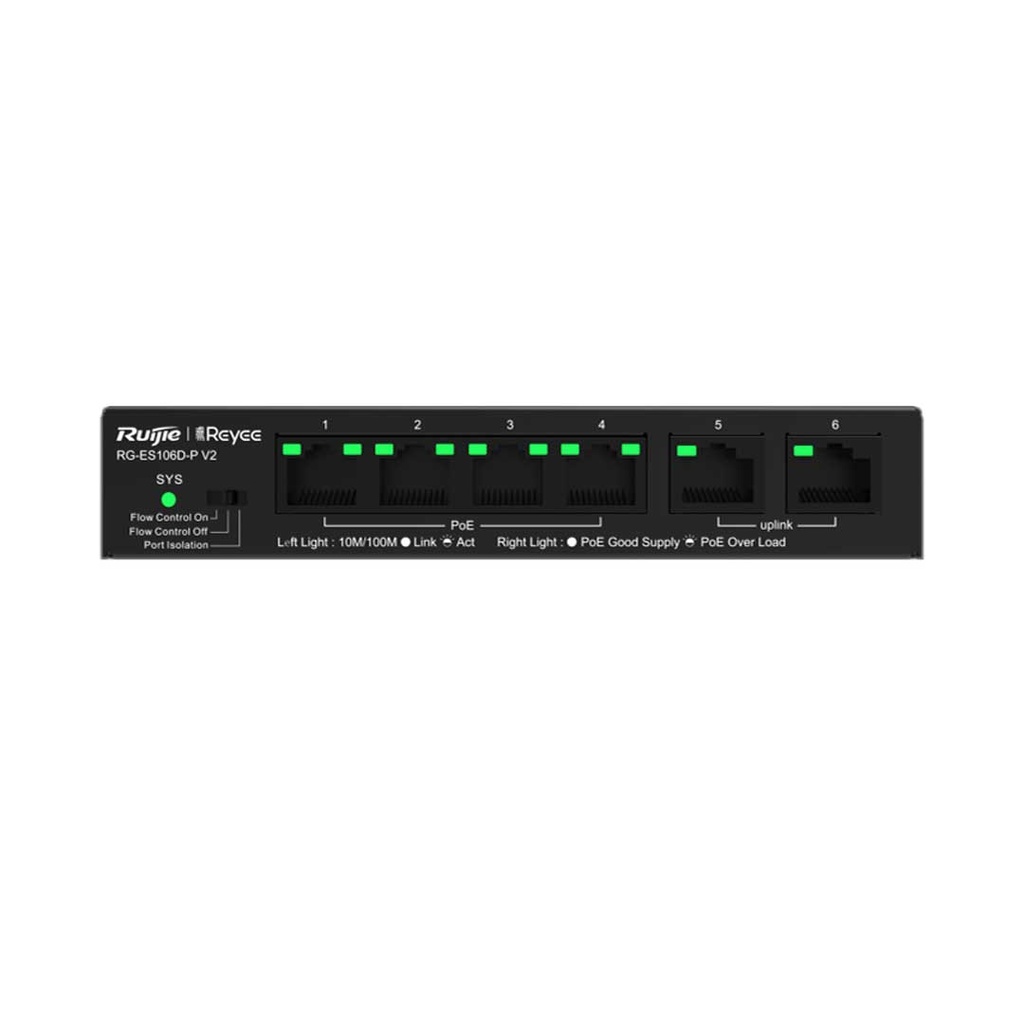 Ruijie Reyee RG-ES106D-P V2 6-Port 10/100 Mbps Unmanaged Switch With 4-Port PoE+